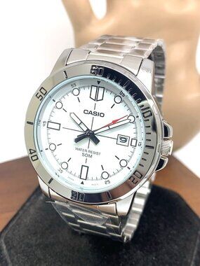 Casio Men's Watch MTP-VD01 Quartz Analog White Dial Silver Stainless Steel 5058